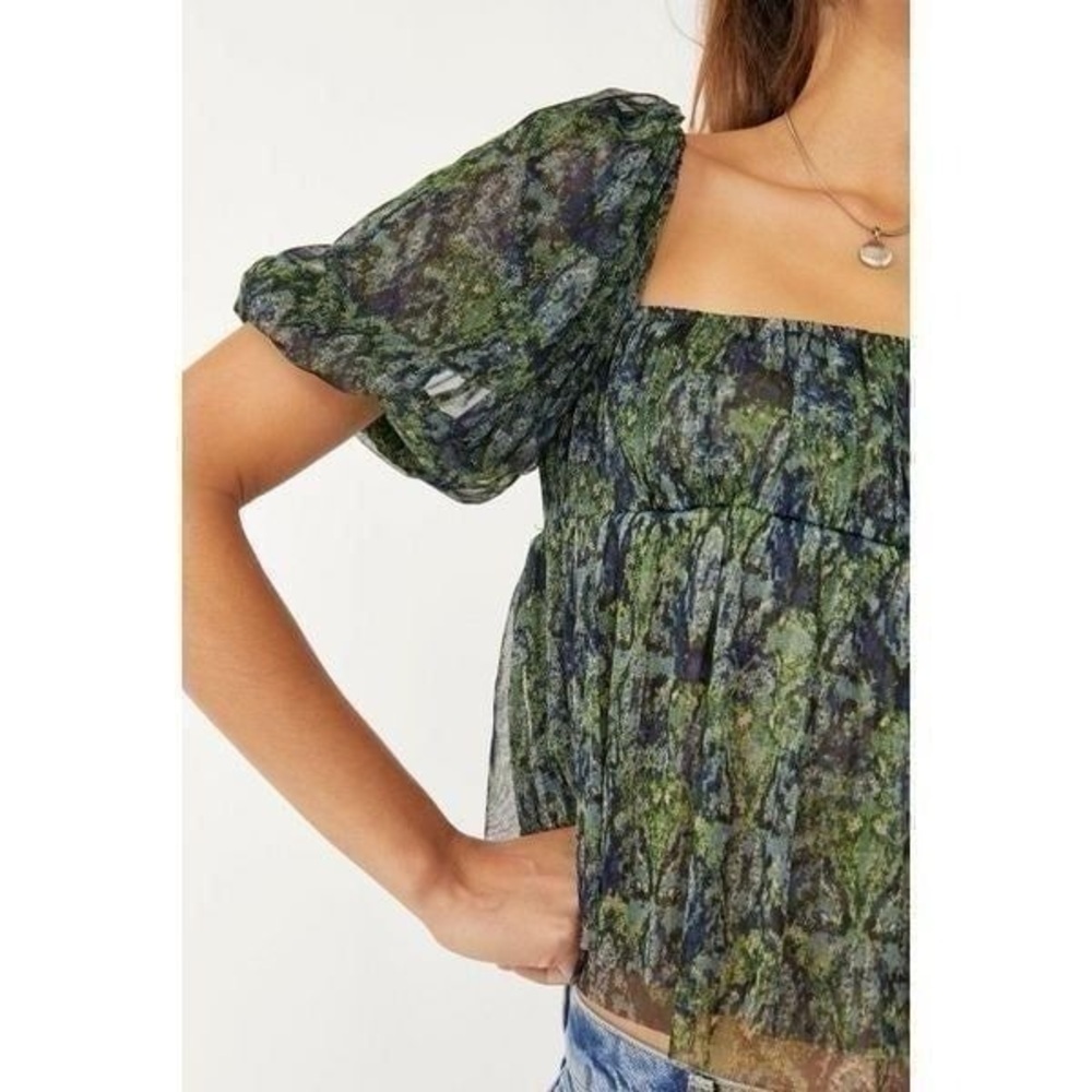 NWT Free People Penelope Blouse Deep Sea Combo Size Medium - Picture 2 of 10